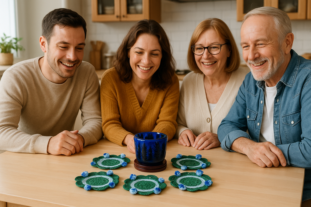 Coasters and Coaster holder - Blue