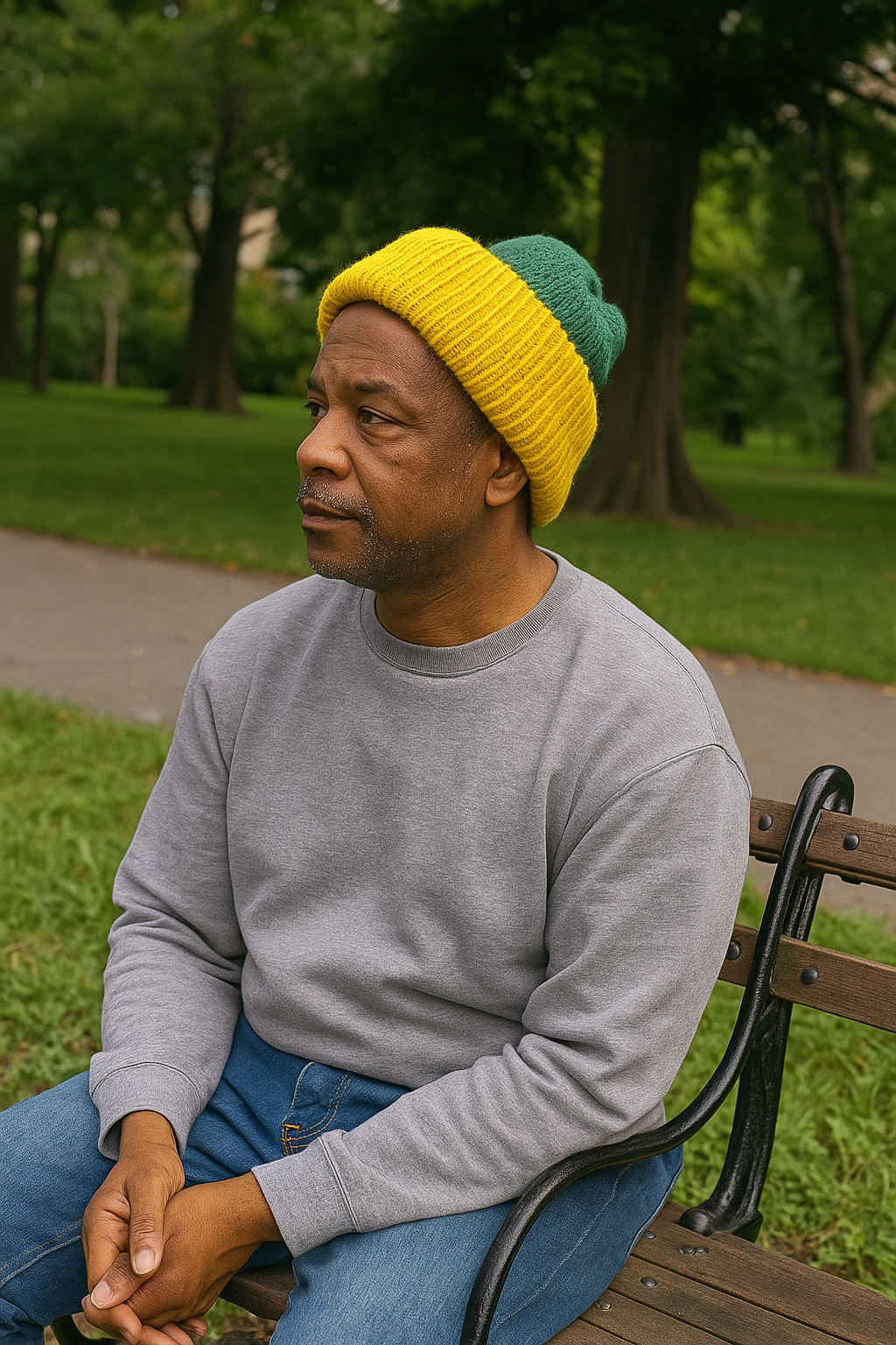 Beanie - Reversible - Green and yellow