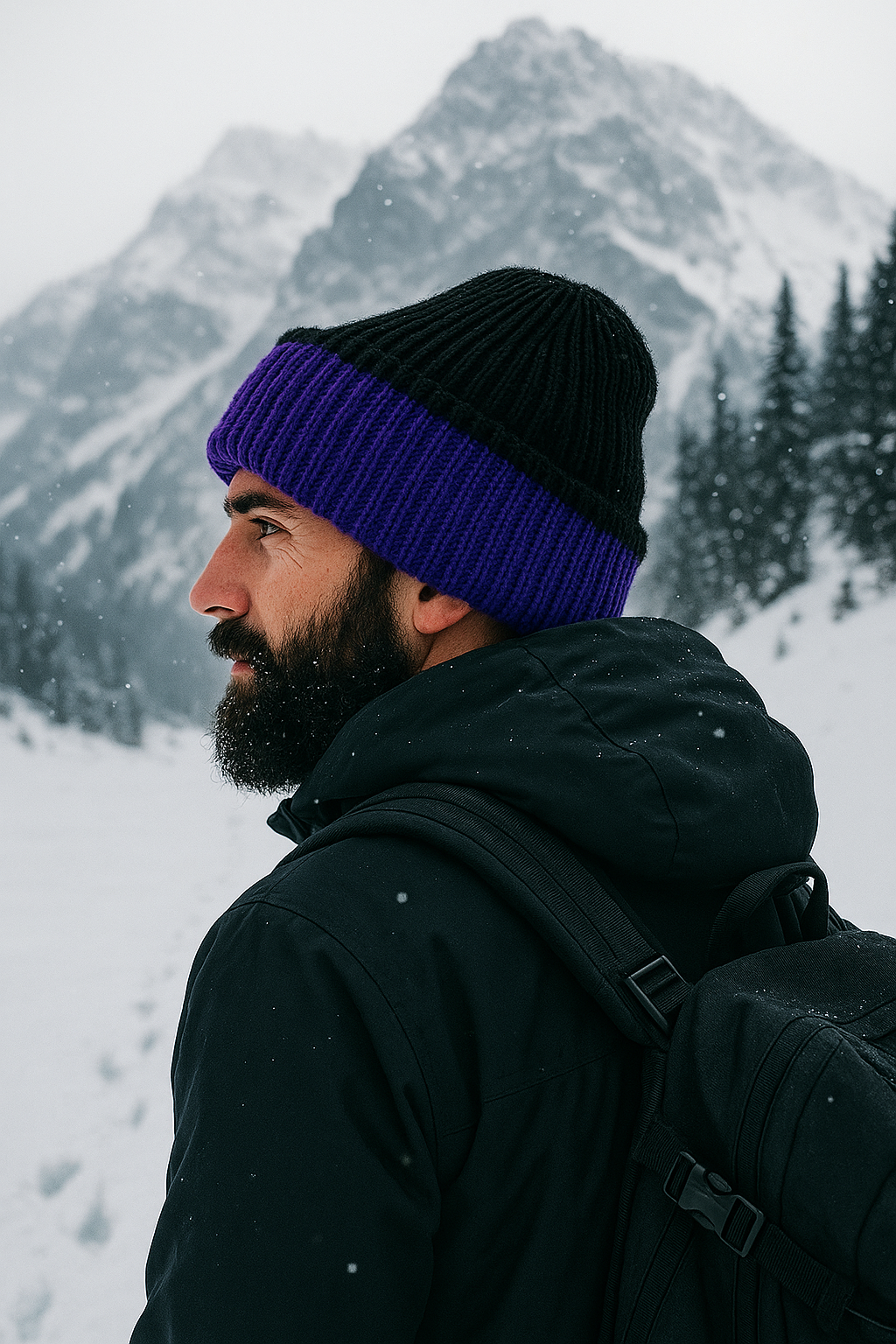 Beanie - Reversible - Purple and Black