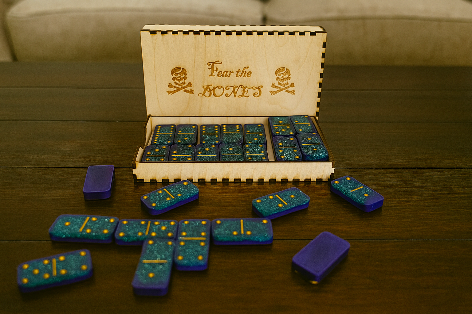 Dominos - Blue Sparkle with Purple Back