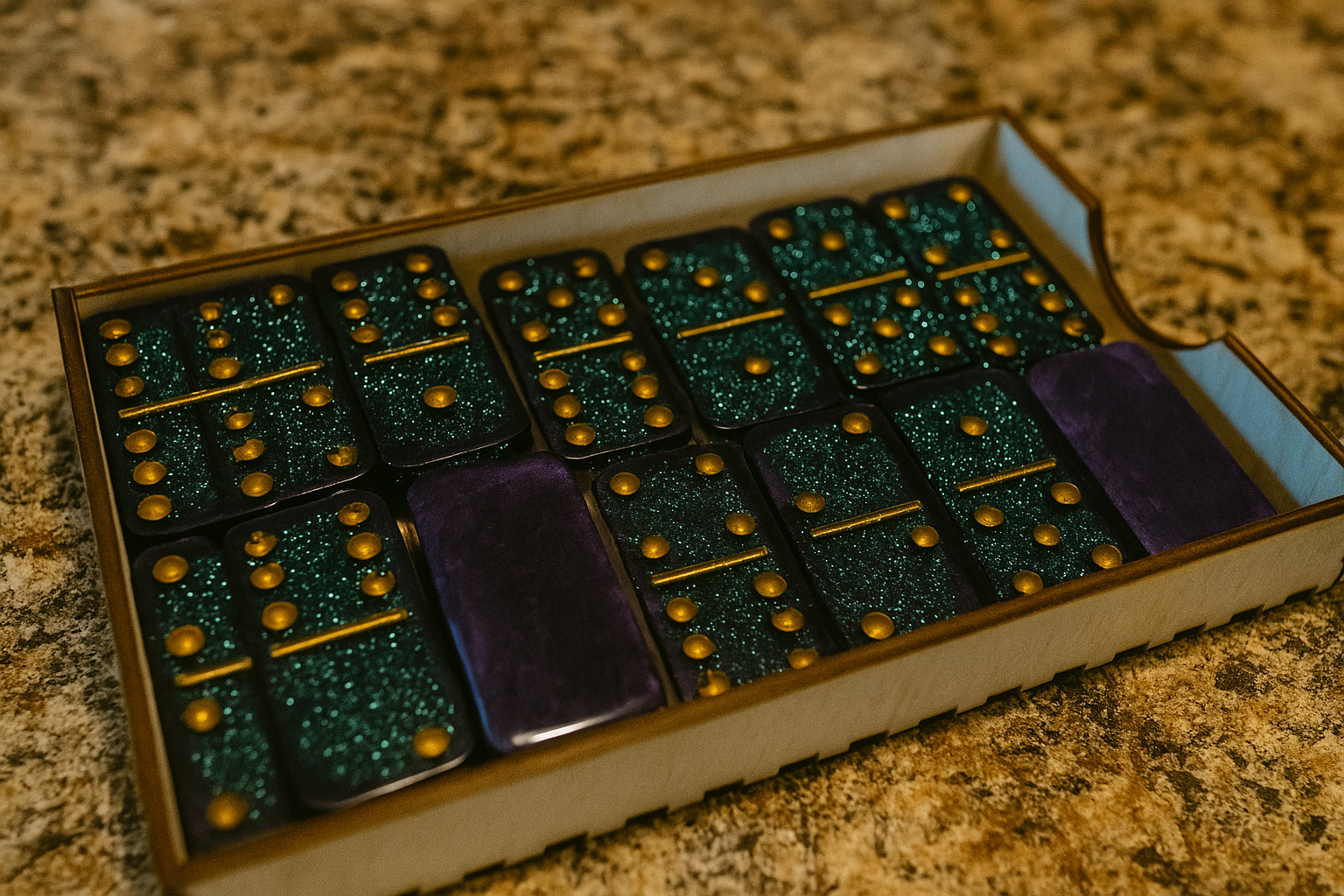 Dominos - Blue Sparkle with Purple Back