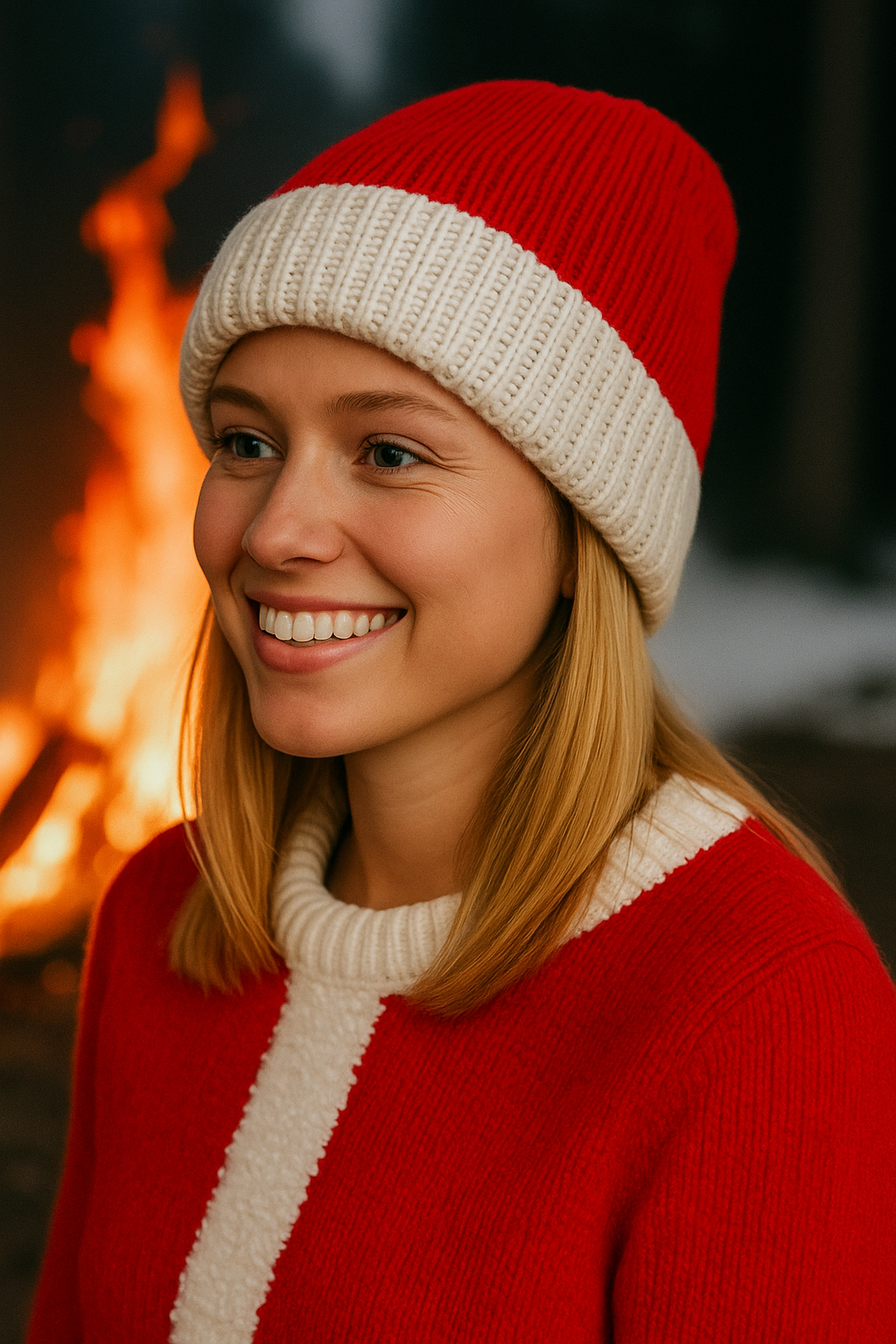 Beanie - Reversible - Red and White